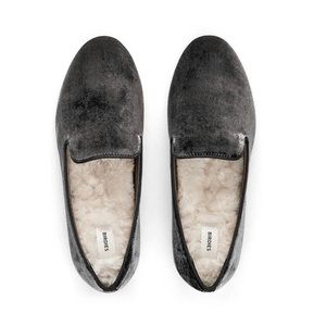 Birdies Starling Flats in Charcoal w Faux Fur, 9, NWOT
